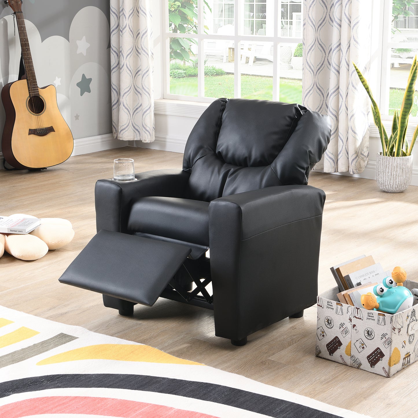 Sally Deluxe Kid Recliner - Black PVC Kids Chair