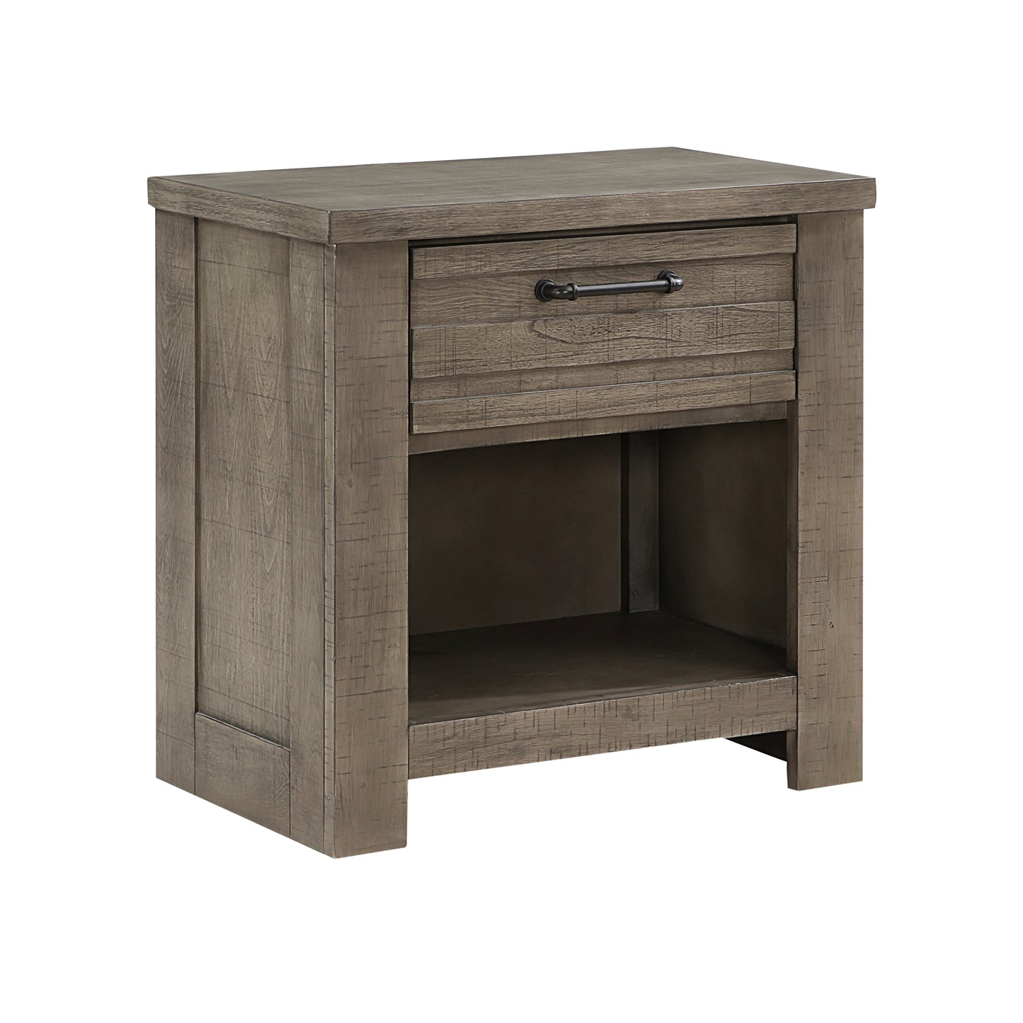 Rustic Style 1pc Gray Nightstand of Drawer and Storage Cubby Metal Hardware Wooden Bedroom Furniture