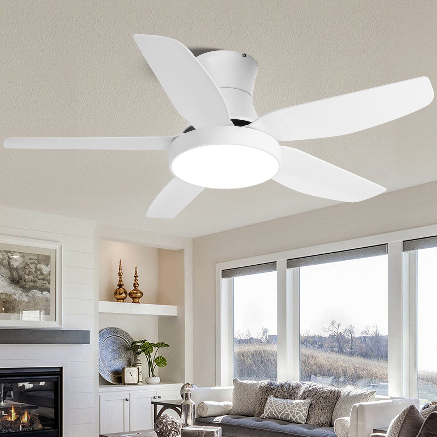 46 Inch LED Ceiling Fan with White Finish