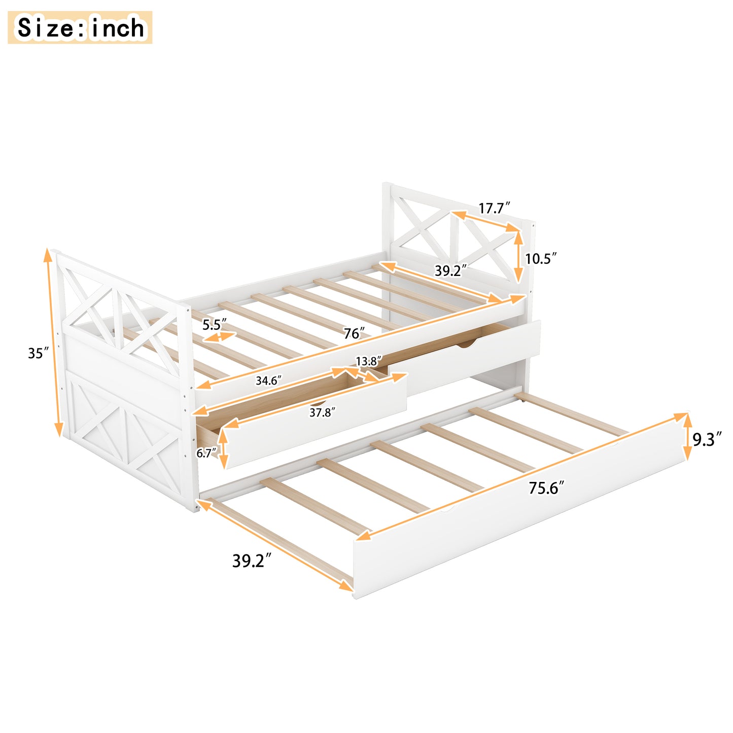 Multi-Functional Daybed with Drawers and Trundle, White