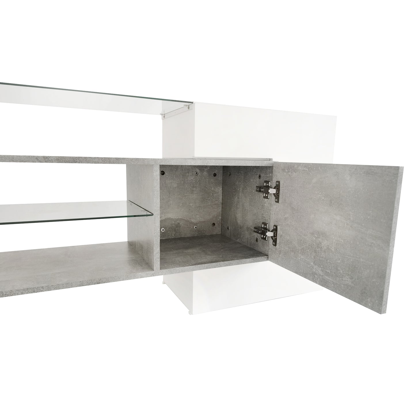 Elegant Grey TV Stand with LED Lights and Glass Shelves for TVs Up to 80 Inches