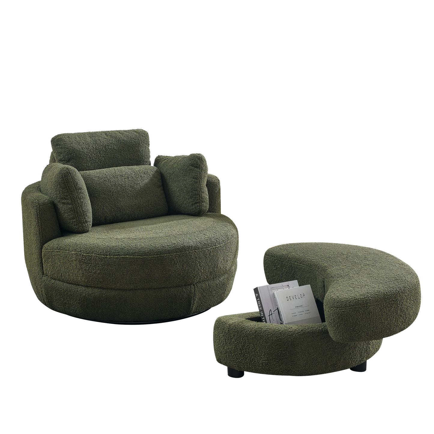 Oversized Swivel Chair with Ottoman and Pillows