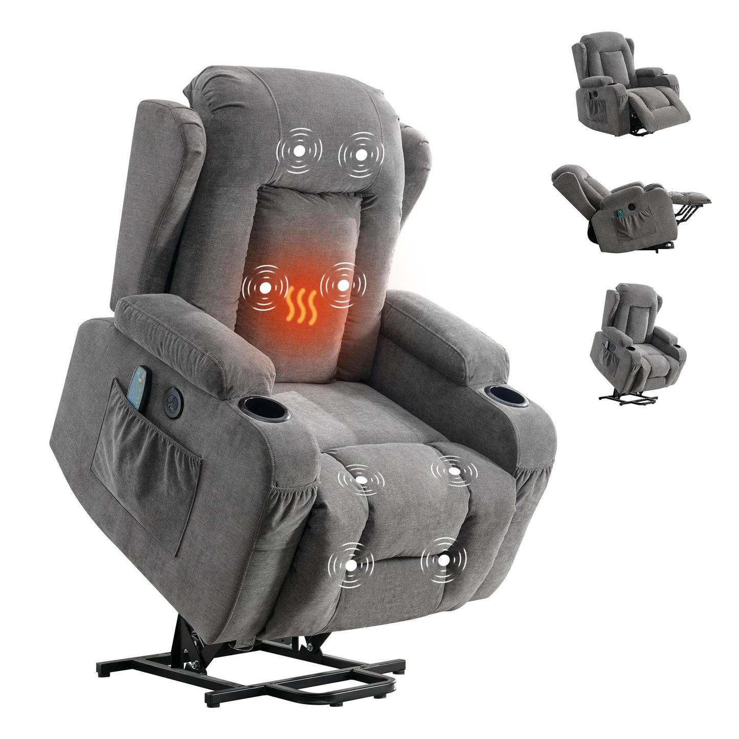 Elderly-Friendly Grey Power Lift Recliner Chair with Heat and Massage