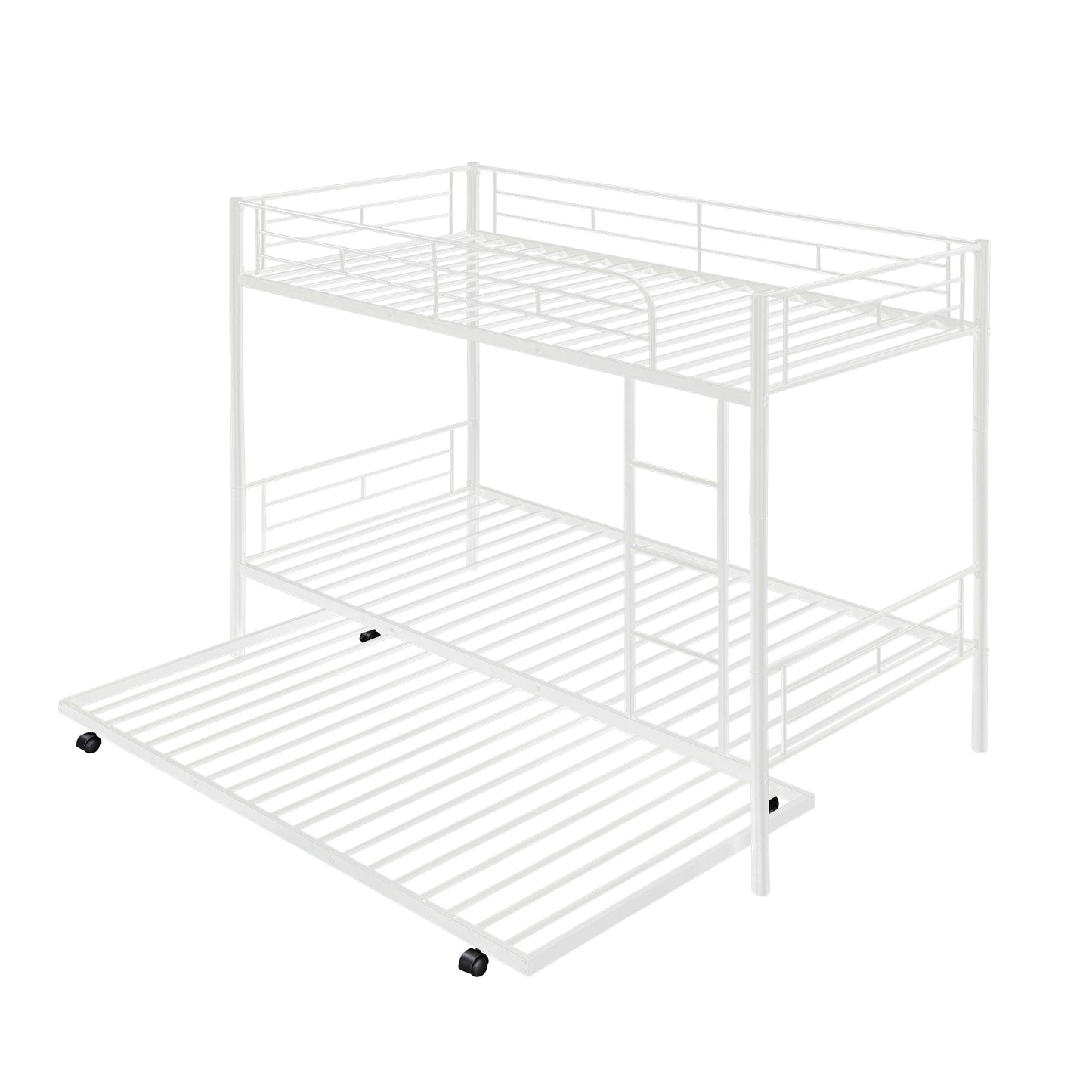 Trio Metal Bunk Bed With Trundle, Convertible to Two Beds, White (MF194806AAK)