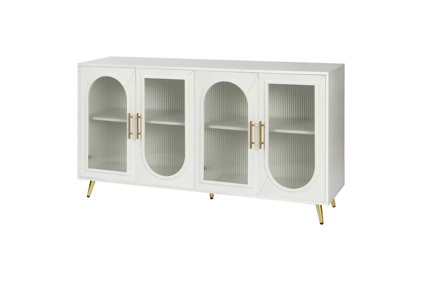 Elegant White TV Stand with Glass Door and Storage for 65+ Inch TVs