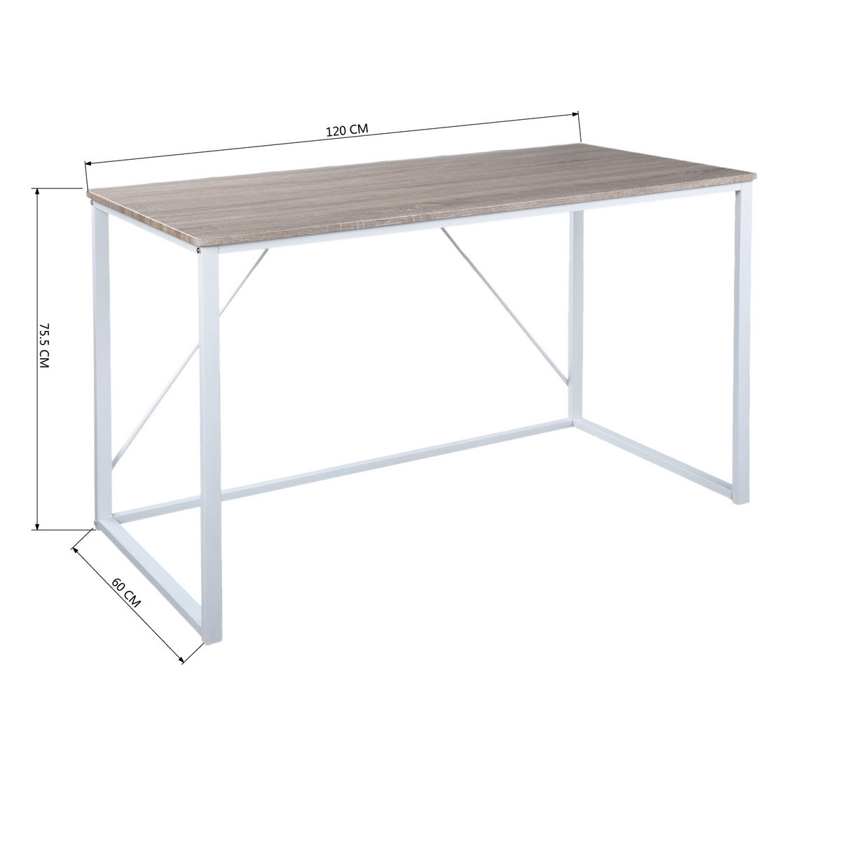 Minimalist Industrial Writing Desk with White and Oak Finish, Versatile Study Table