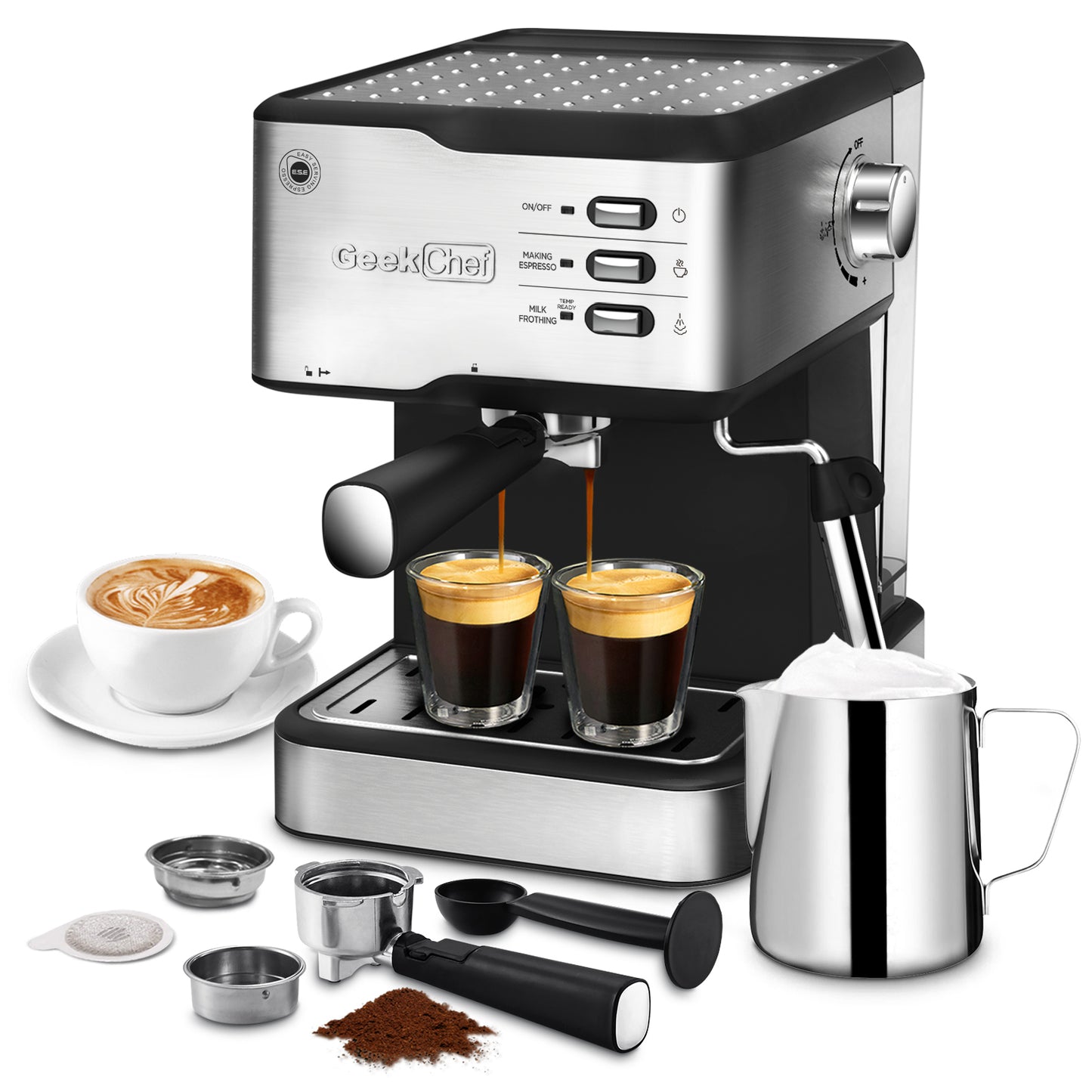 Geek Chef Espresso Machine with Milk Frother and 20 Bar Pump