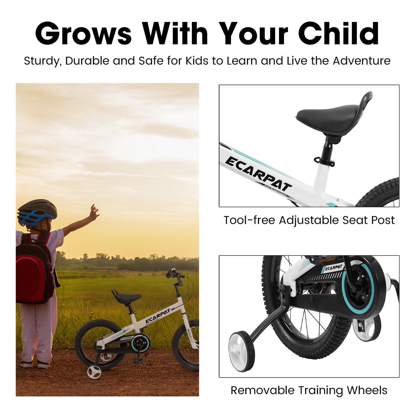 C16112A Ecarpat Kid's Bike 16 Inch Wheels,1-Speed Boys Girls Child Bicycles For 4-7Years,With Removable Training Wheels Baby Toys,Coaster+V Brake