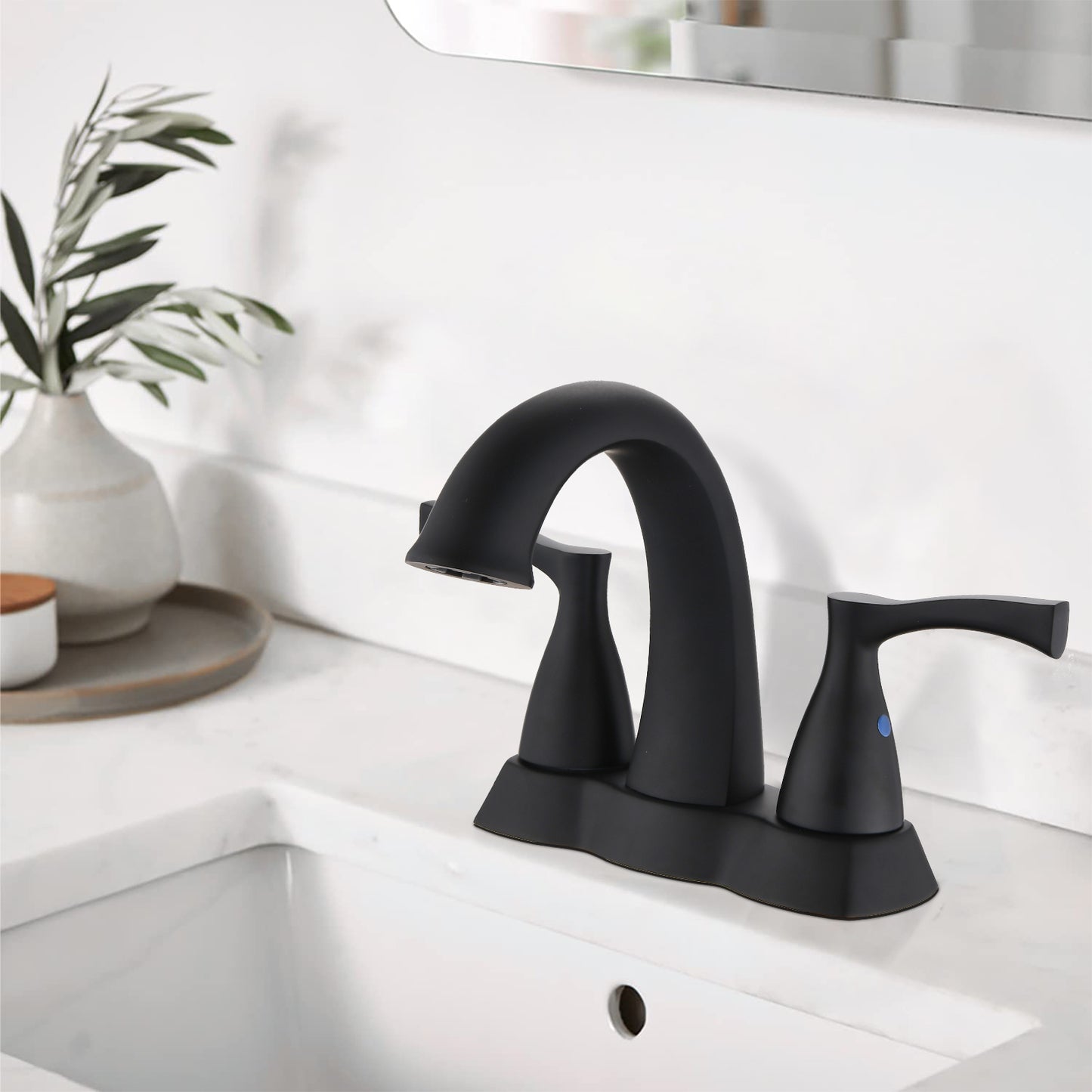 Elegant Matte Black 4 Inch Centerset Bathroom Faucet with Pop-Up Drain