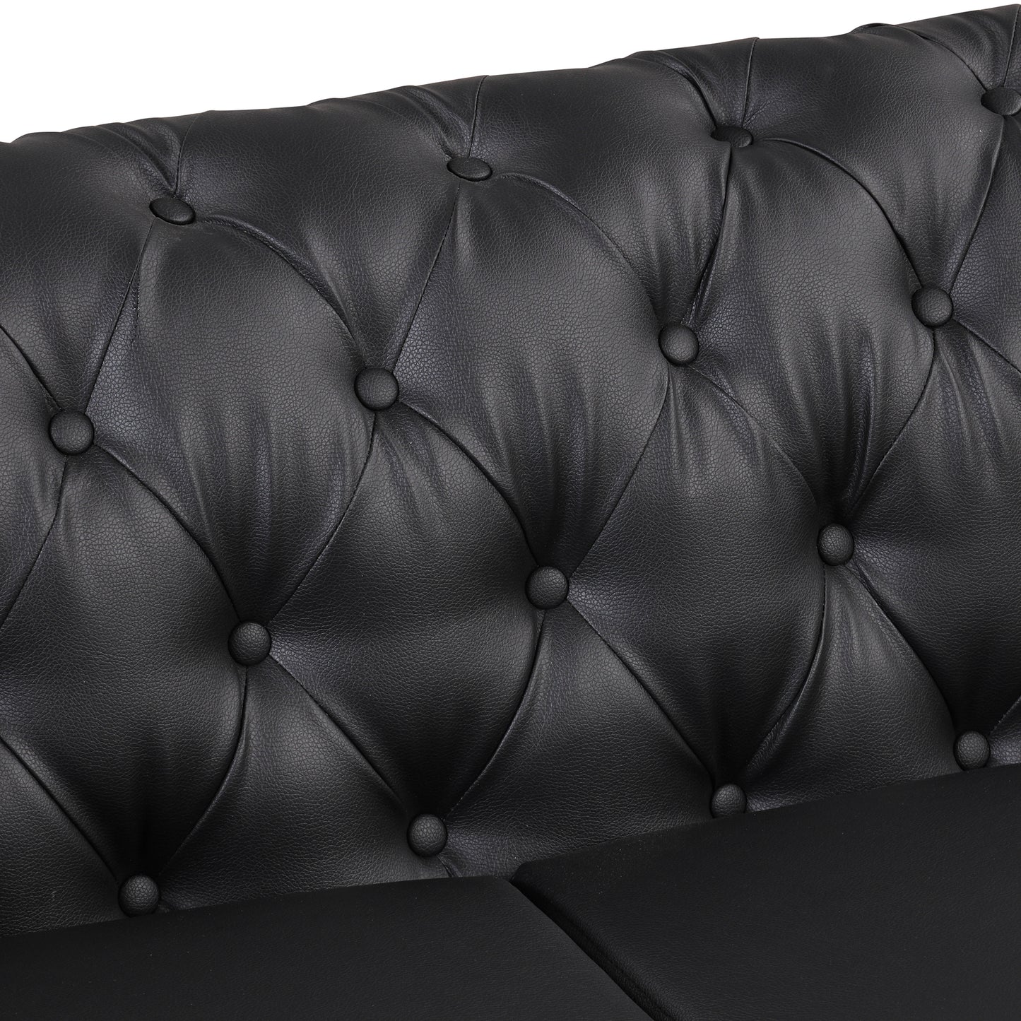 Modern Black Upholstered Sofa with Button Tufted Back and Metal Legs