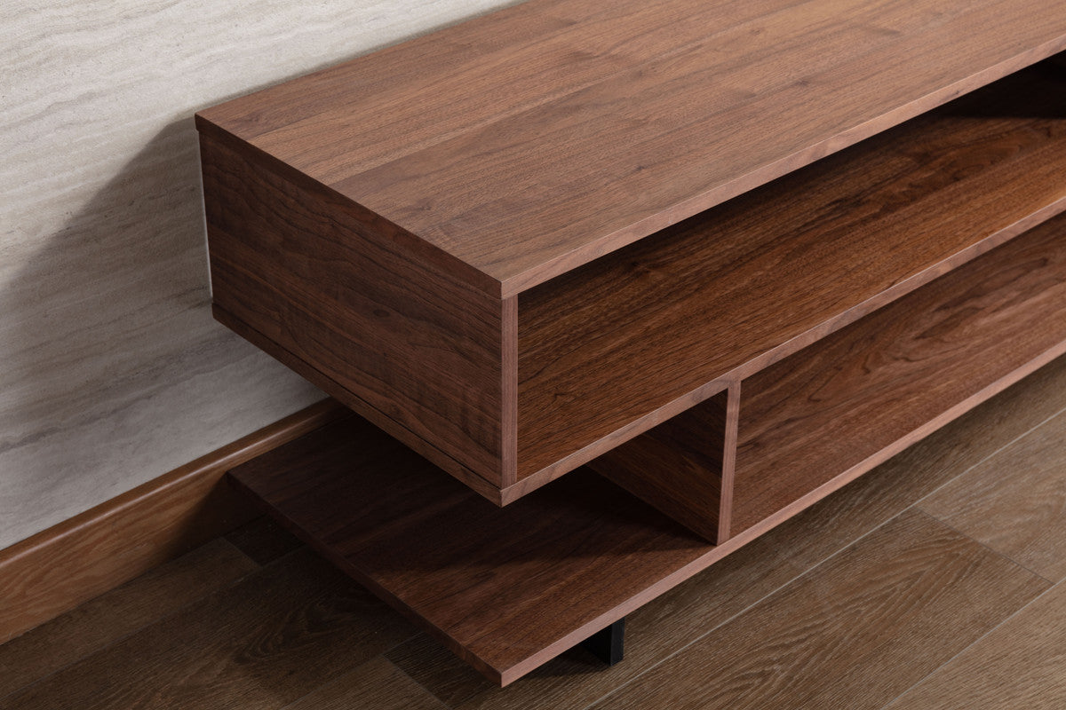 Iris Walnut Brown TV Stand with Black Legs and Two Shelves