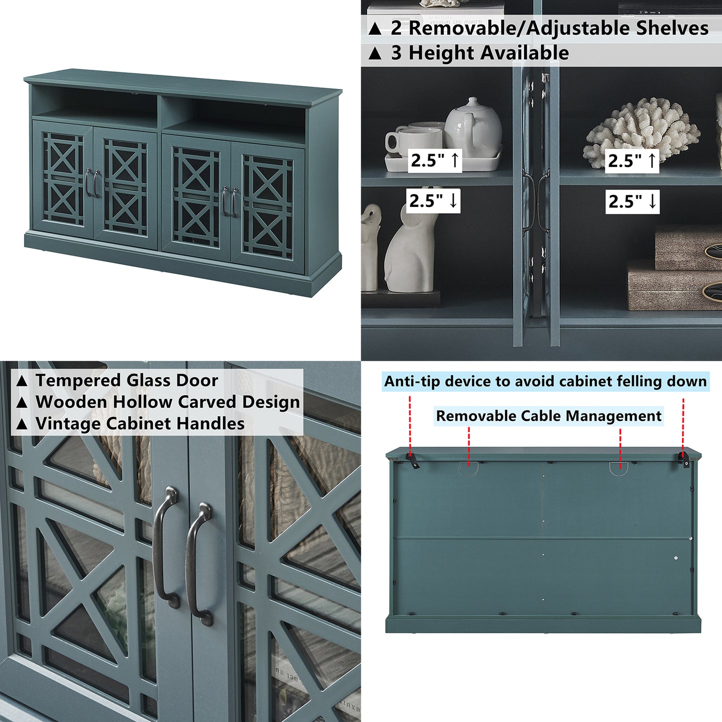 Versatile Teal Entertainment Console with Storage Buffet Cabinet