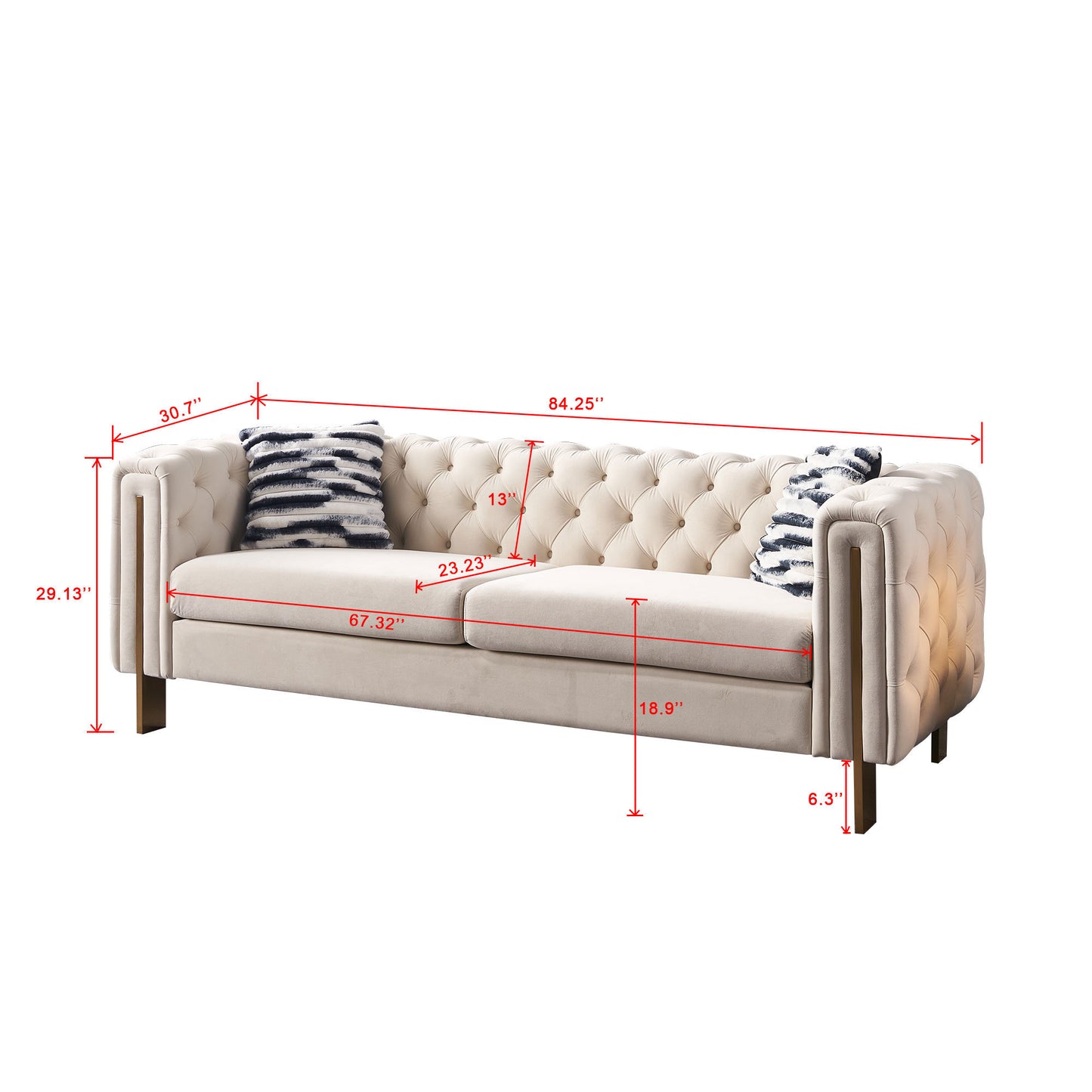 Chesterfield Modern Tufted Velvet Living Room Sofa, 84.25''W Couch,Cream