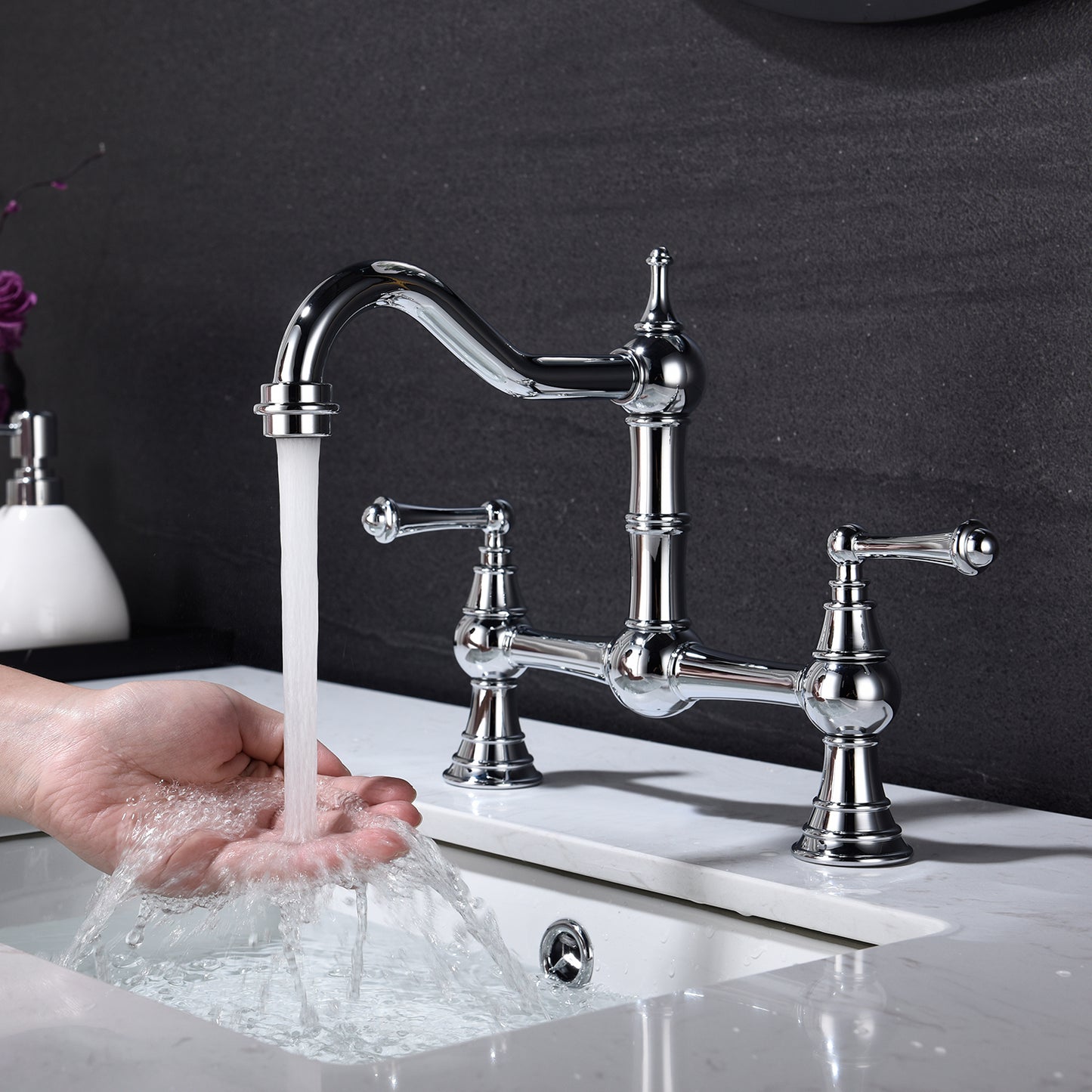 Double Handle Widespread Kitchen Faucet with Traditional Handles