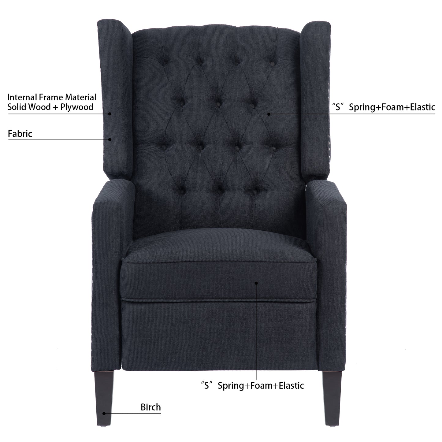 27.16 Wide Manual Wing Chair Recliner with Durable High Color Fastness Fabric