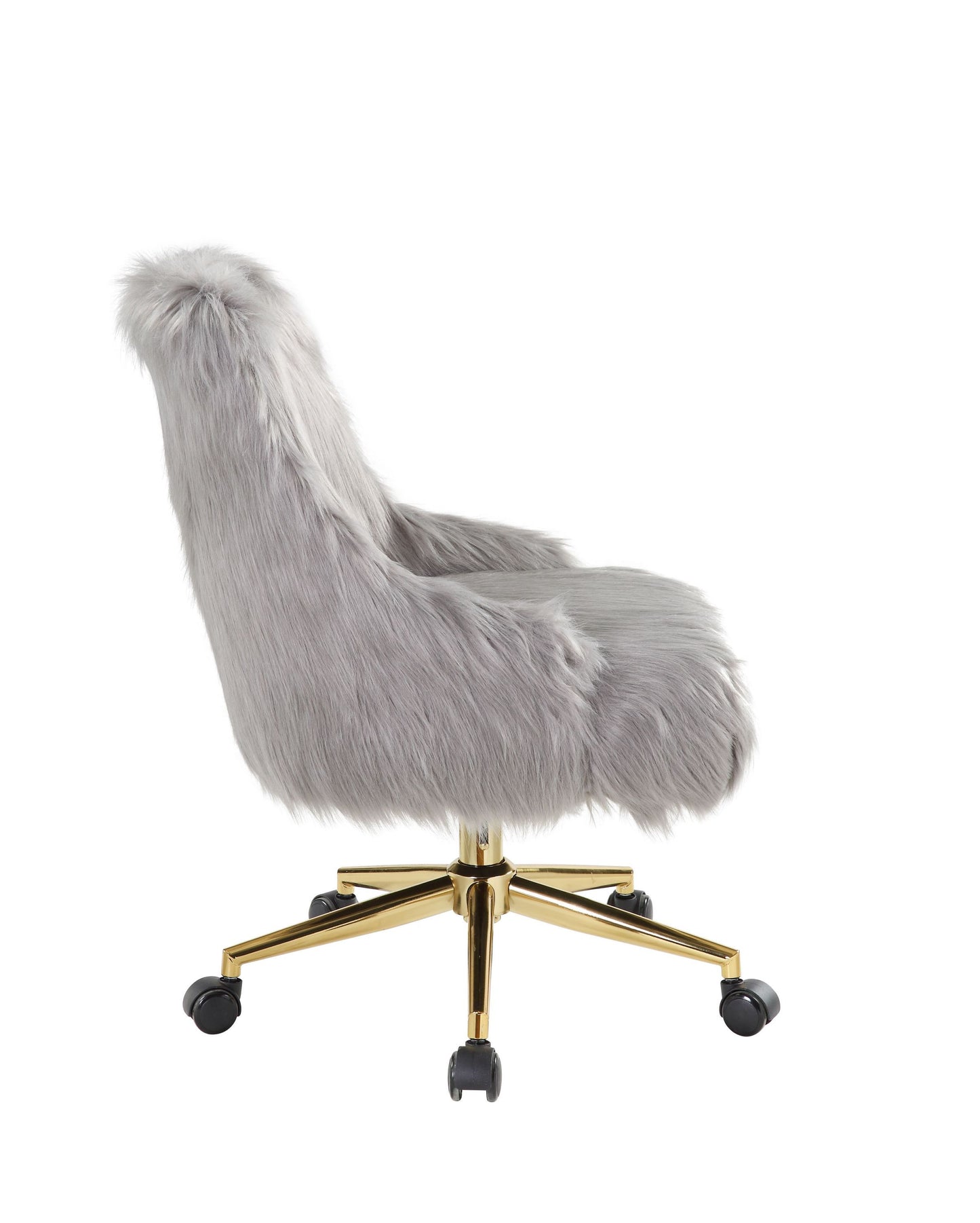 Arundell II Office Chair in Gray Faux Fur & Gold Finish OF00123