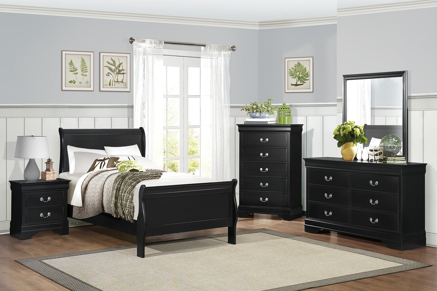 Classic Louis Philippe Style Black Finish 1pc Nightstand of Drawers Traditional Design Bedroom Furniture