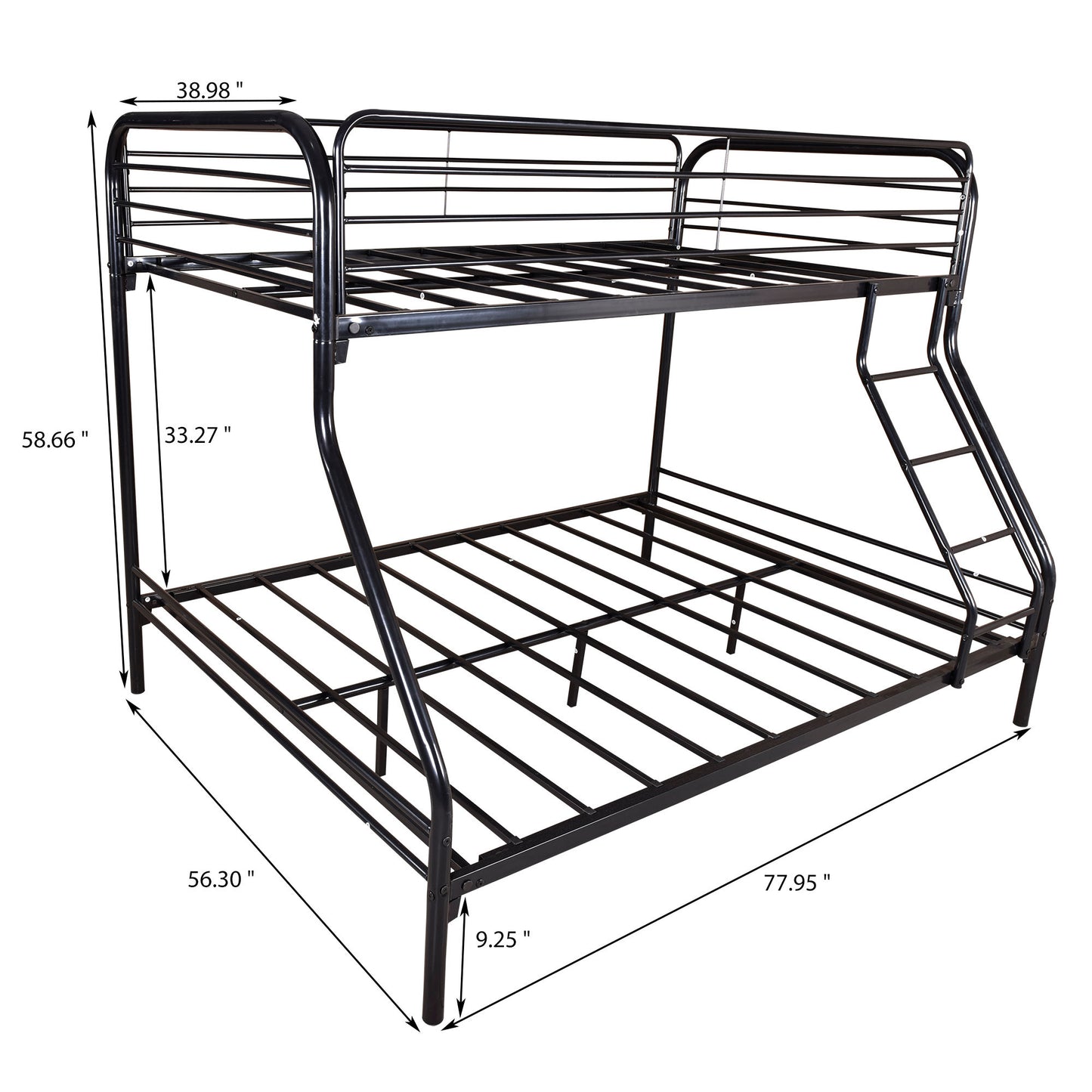 Solid Black Metal Twin-Over-Full Bunk Bed with Upgraded Safety Features