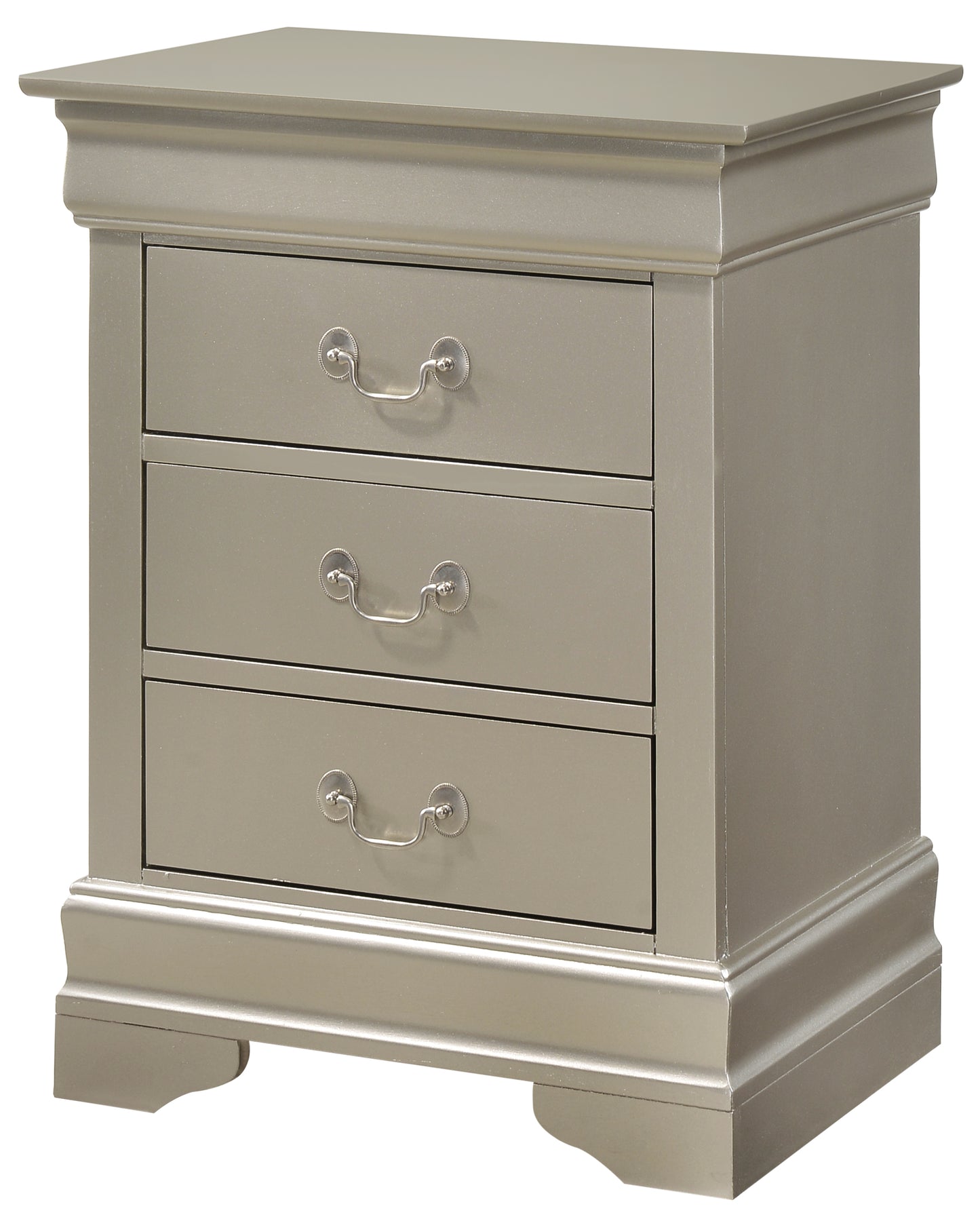 Louis Phillipe G3103-3N 3 Drawer Nightstand , Silver Champagne