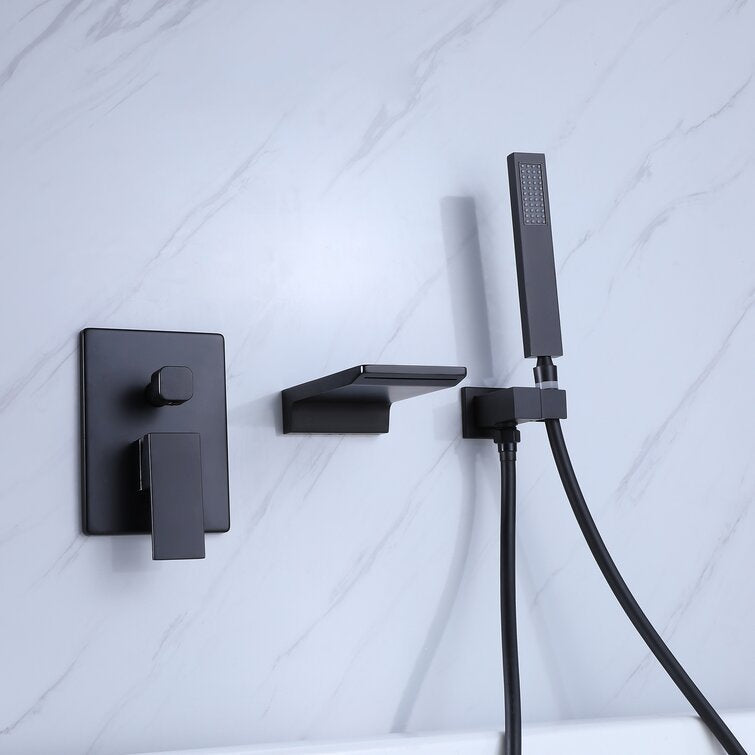 Matte Black Wall Mount Tub Faucet with Handheld Shower