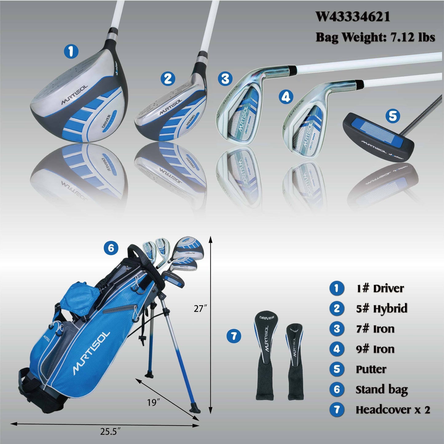 Junior RH Golf Club 5-Piece Set in Striking Blue for 8-10 Year Olds