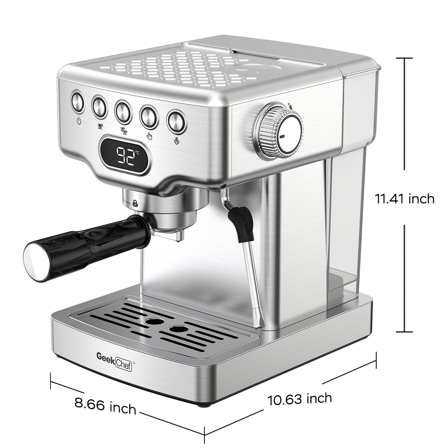 Geek Chef Espresso Maker with Milk Frother- 20 Bar Professional Pump and Stainless Steel Construction