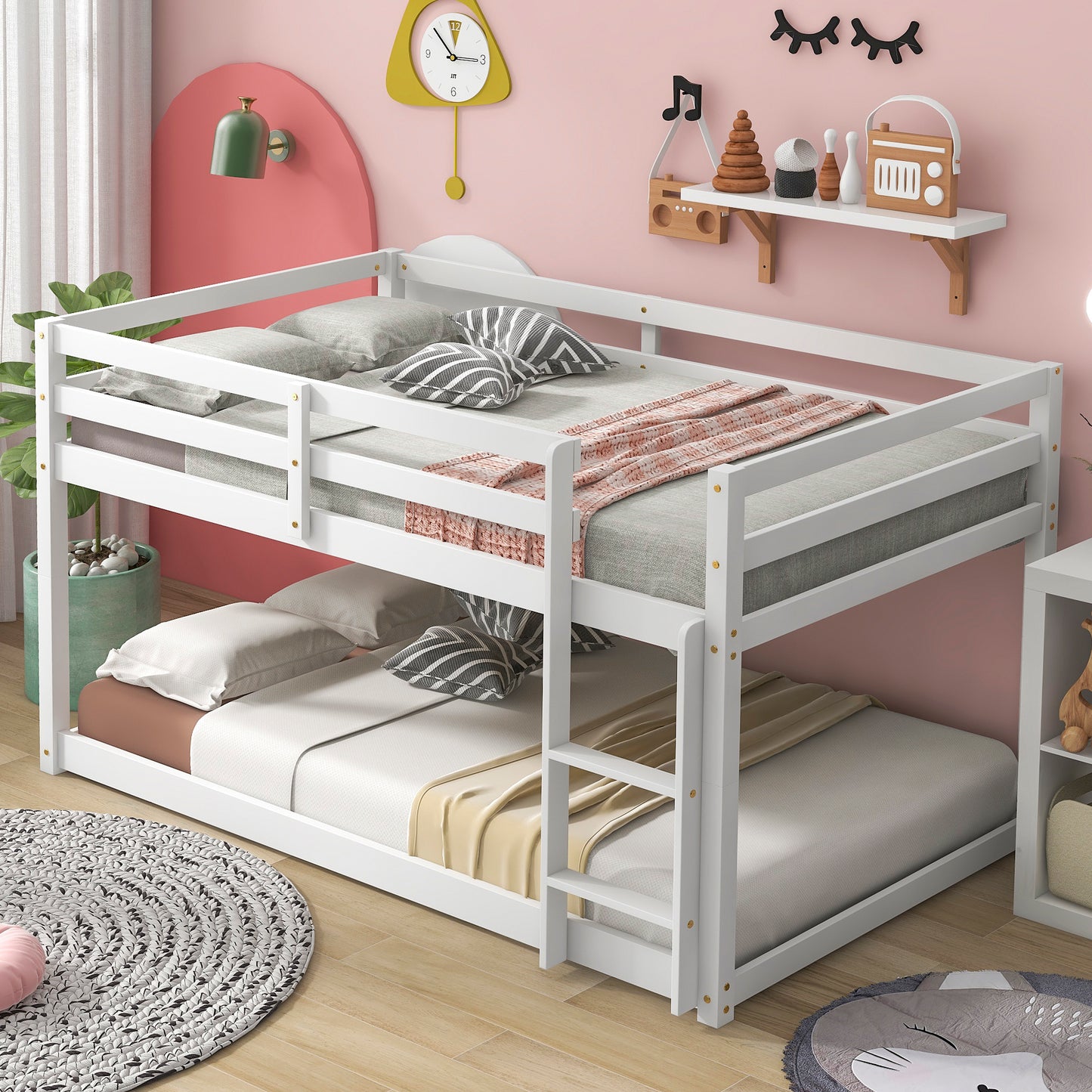 White Low Height Twin over Twin Bunk Bed