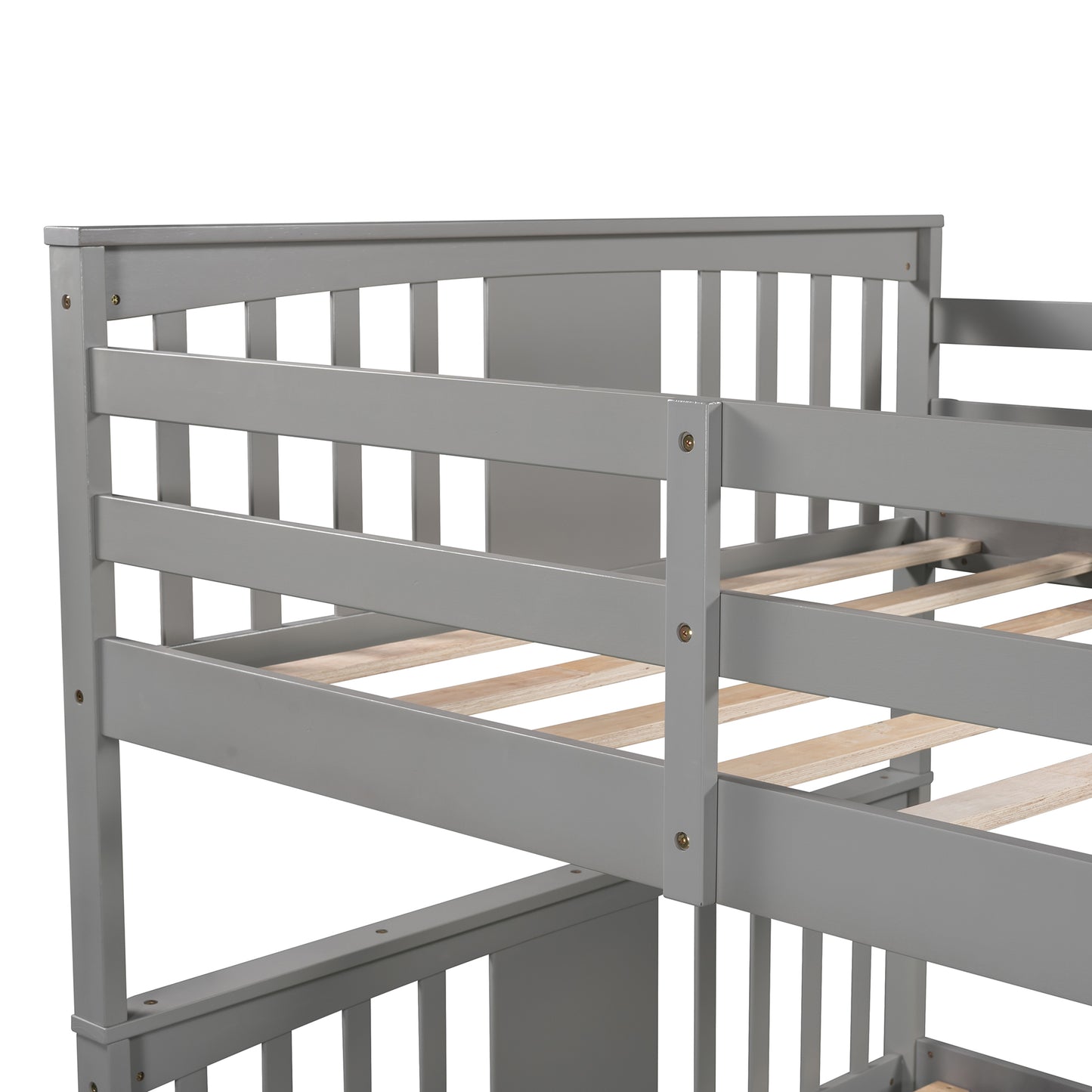 Gray Full-Size Bunk Bed with Flexible Configuration for Bedroom, Accommodating Guests