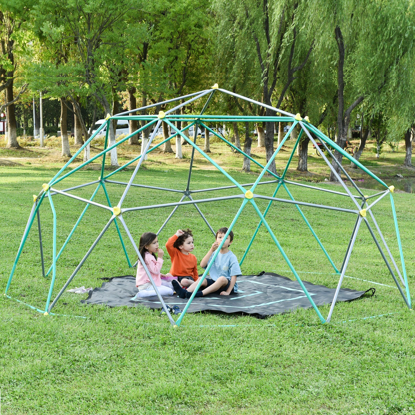 13ft Geometric Dome Climber Play Center with Hammock for Kids, Rust & UV Resistant Steel, Supporting 1000 LBS