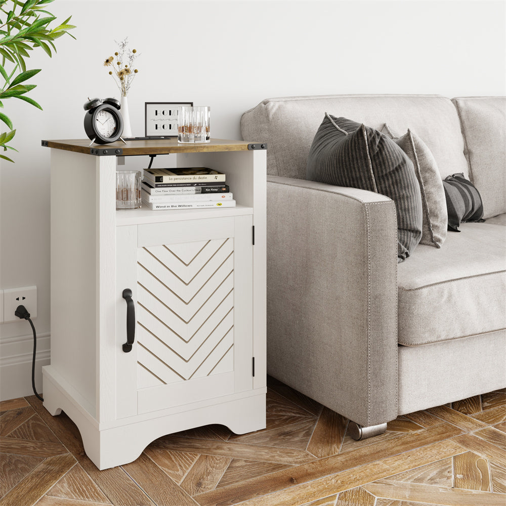 Wholesale Modern Accent Wood Tall White Night Stands Cabinet Side Tables Bedroom With Charging Station Living Room