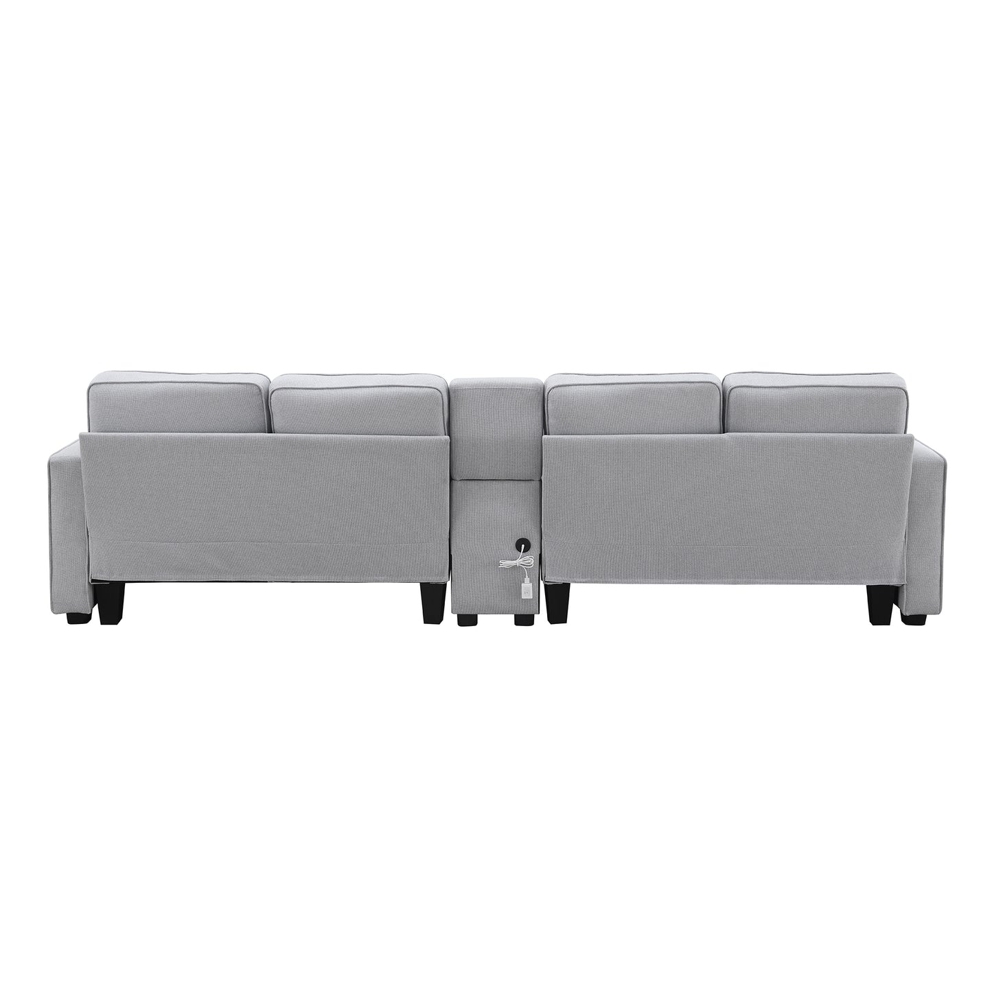 Modern 4-Seat Upholstered Sofa with Console and USB Ports