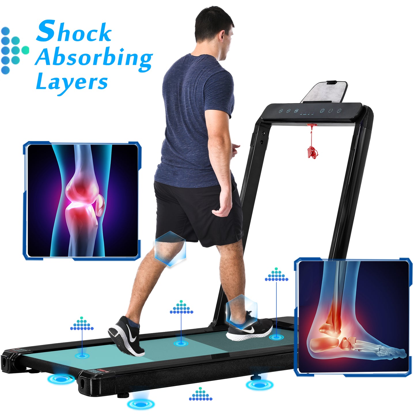 Folding Treadmill, Installation-Free Under Desk Electric Treadmill 2.5HP, with Bluetooth APP and speaker, Remote Control, Display, Walking Jogging Running Machine Fitness Equipment for Home Gym Office