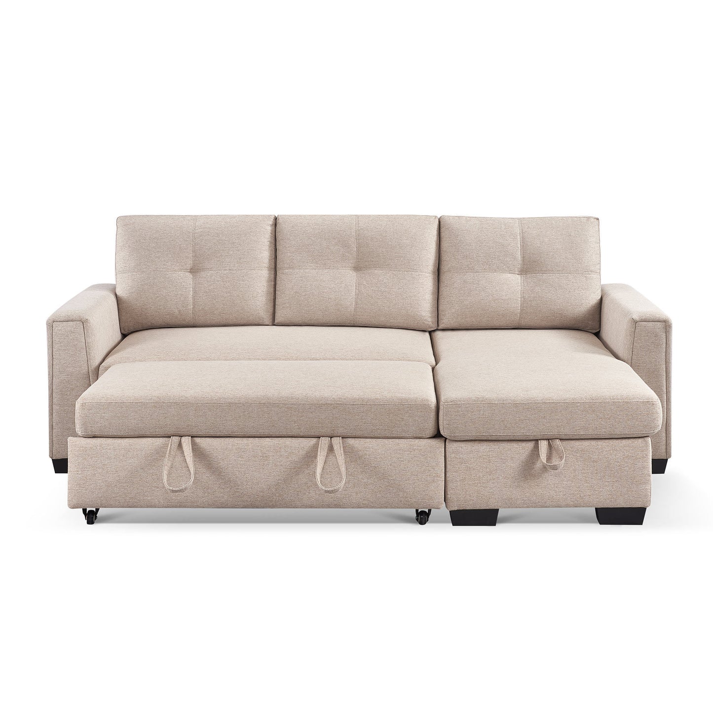 Modular Beige Fabric Sectional Sofa Bed with Storage Chaise & Convertible Sleeper