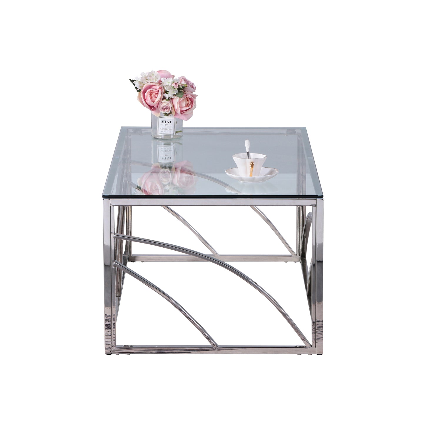 Modern Silver Stainless Steel Glass Coffee Table for Living Room