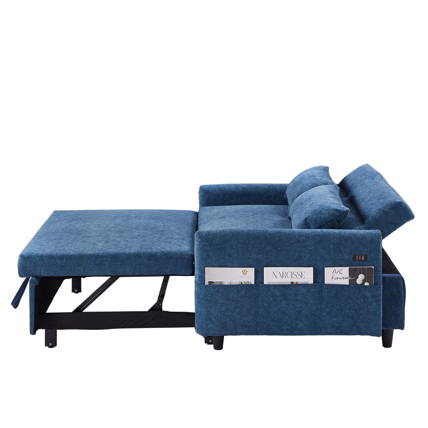 55.1 Blue Pull Out Sleeper Loveseat Sofa Bed with Adjustable Backrest and USB Ports