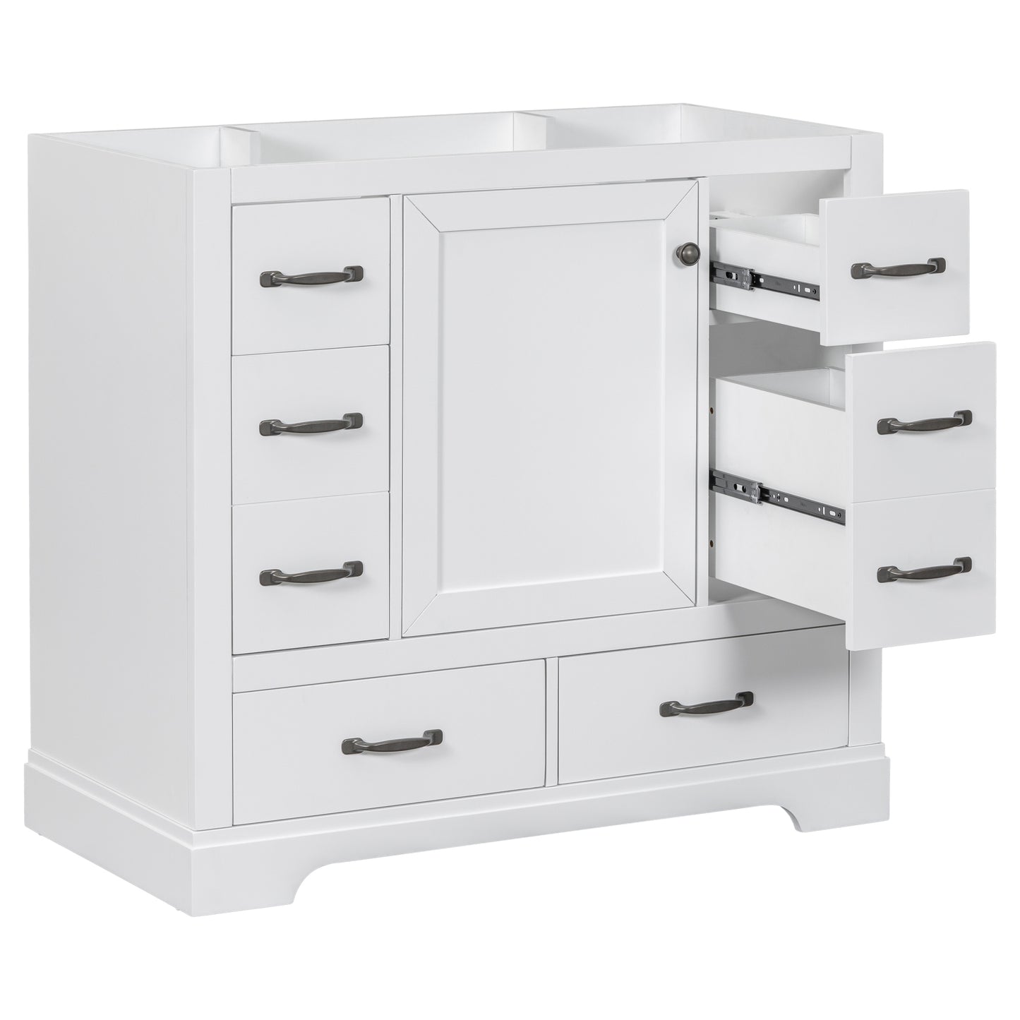 36" Bathroom Vanity without Sink, Cabinet Base Only, Six Drawers, Multi-Functional Drawer Divider, Adjustable Shelf, White