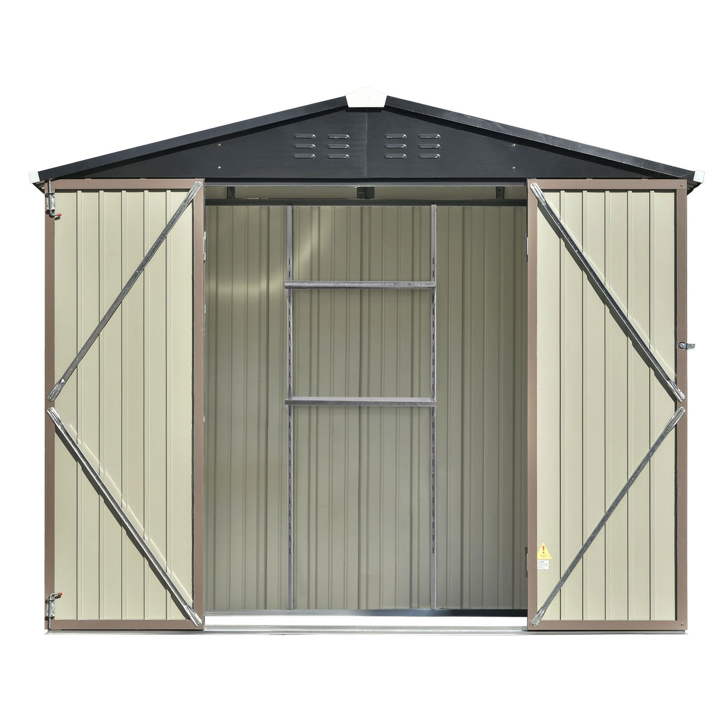 Patio 8ft x6ft Bike Shed Garden Shed, Metal Storage Shed with Adjustable Shelf and Lockable Doors, Tool Cabinet with Vents and Foundation Frame for Backyard, Lawn, Garden, Brown