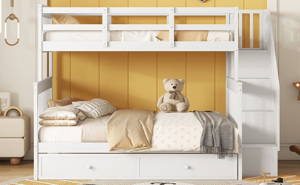 Staircase Bunk Bed with Trundle and Storage: Twin Over Full