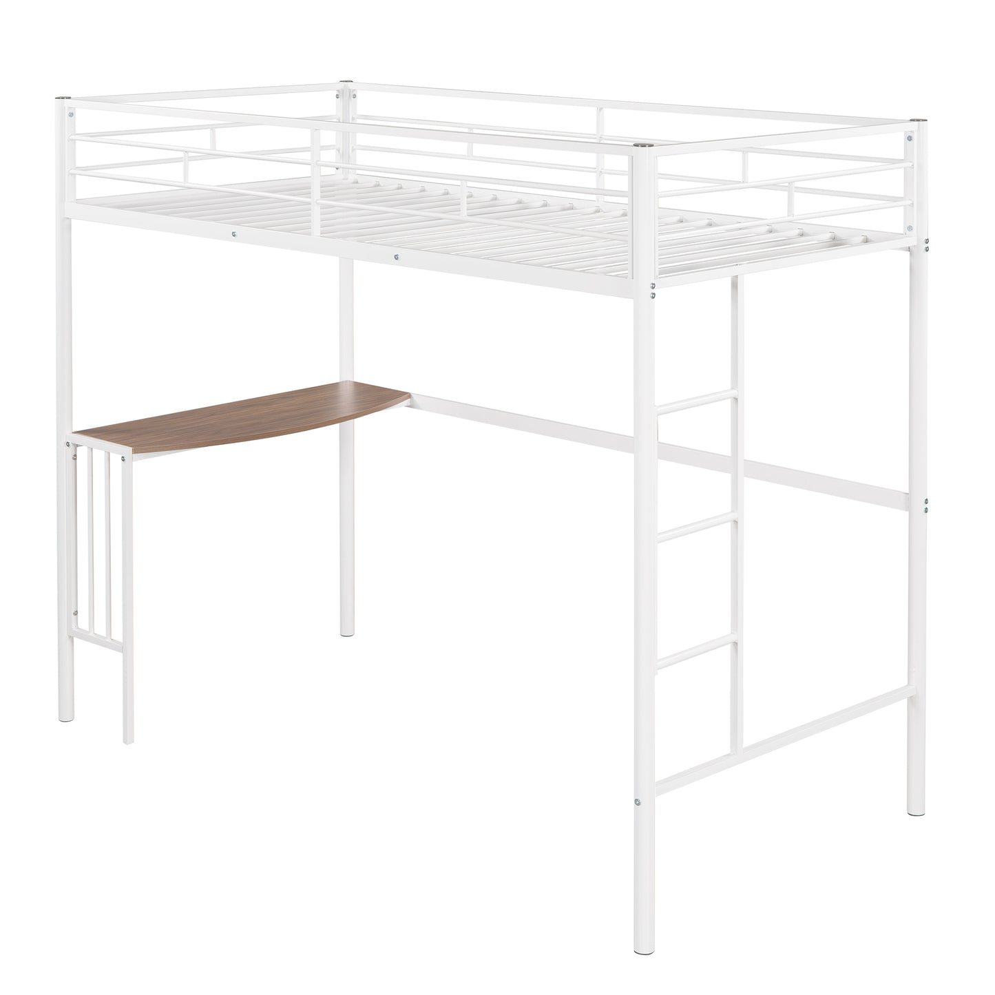 Metallic White Twin Over Full Bunk Bed with Desk and Ladder