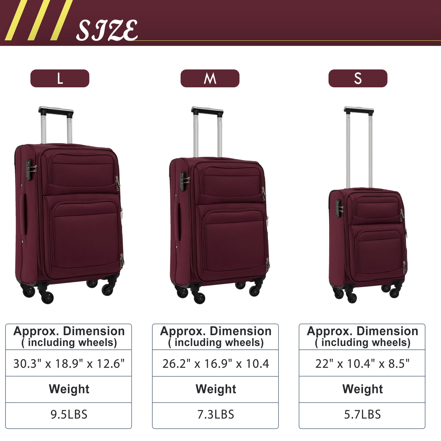 Softside Luggage Expandable 3 Piece Set Suitcase Upright Spinner Softshell Lightweight Luggage Travel Set