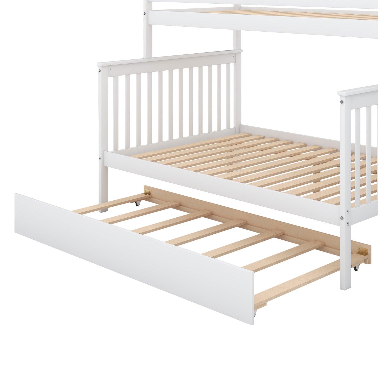 White Twin over Full Bunk Bed with Trundle and Staircase for Shared Sleeping Spaces