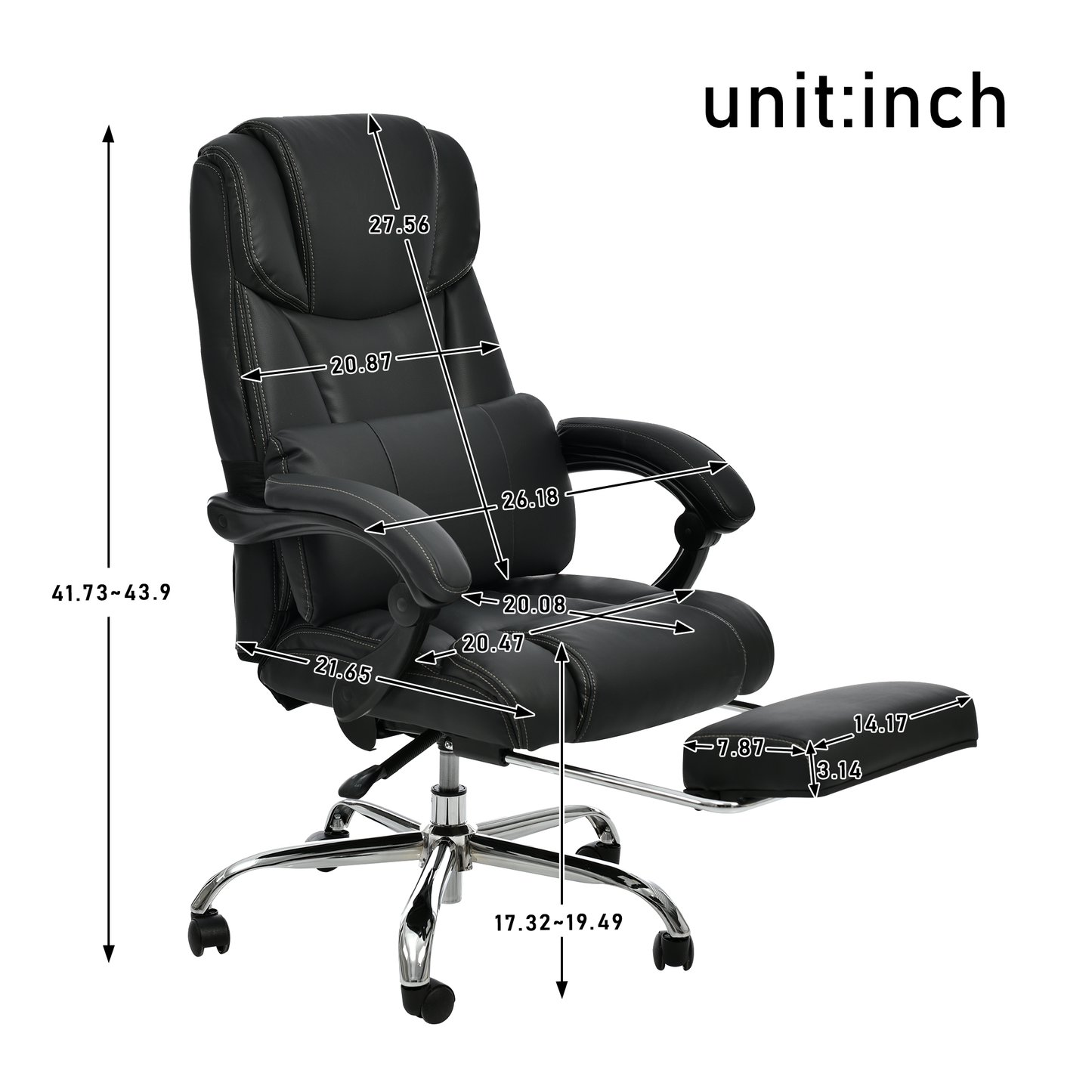 Office Chair - High Quality PU Leather/Double Padded/Support Cushion and Footrest