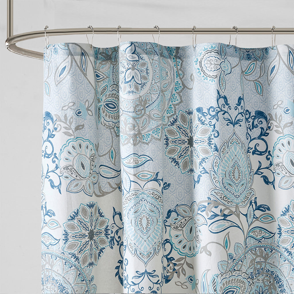 Watercolor Blossoms Cotton Shower Curtain