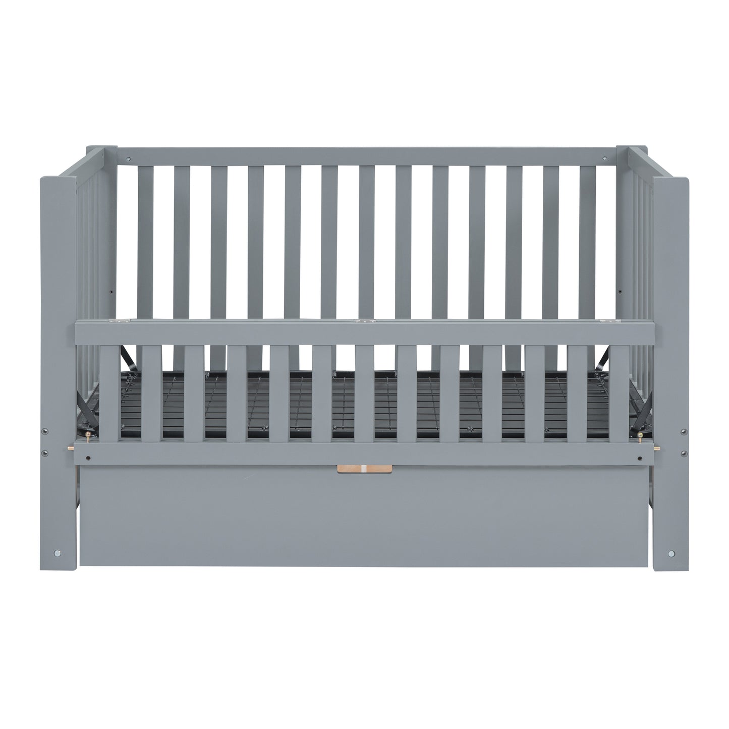 Convertible Crib/Full Size Bed with Drawers and 3 Height Options, Gray