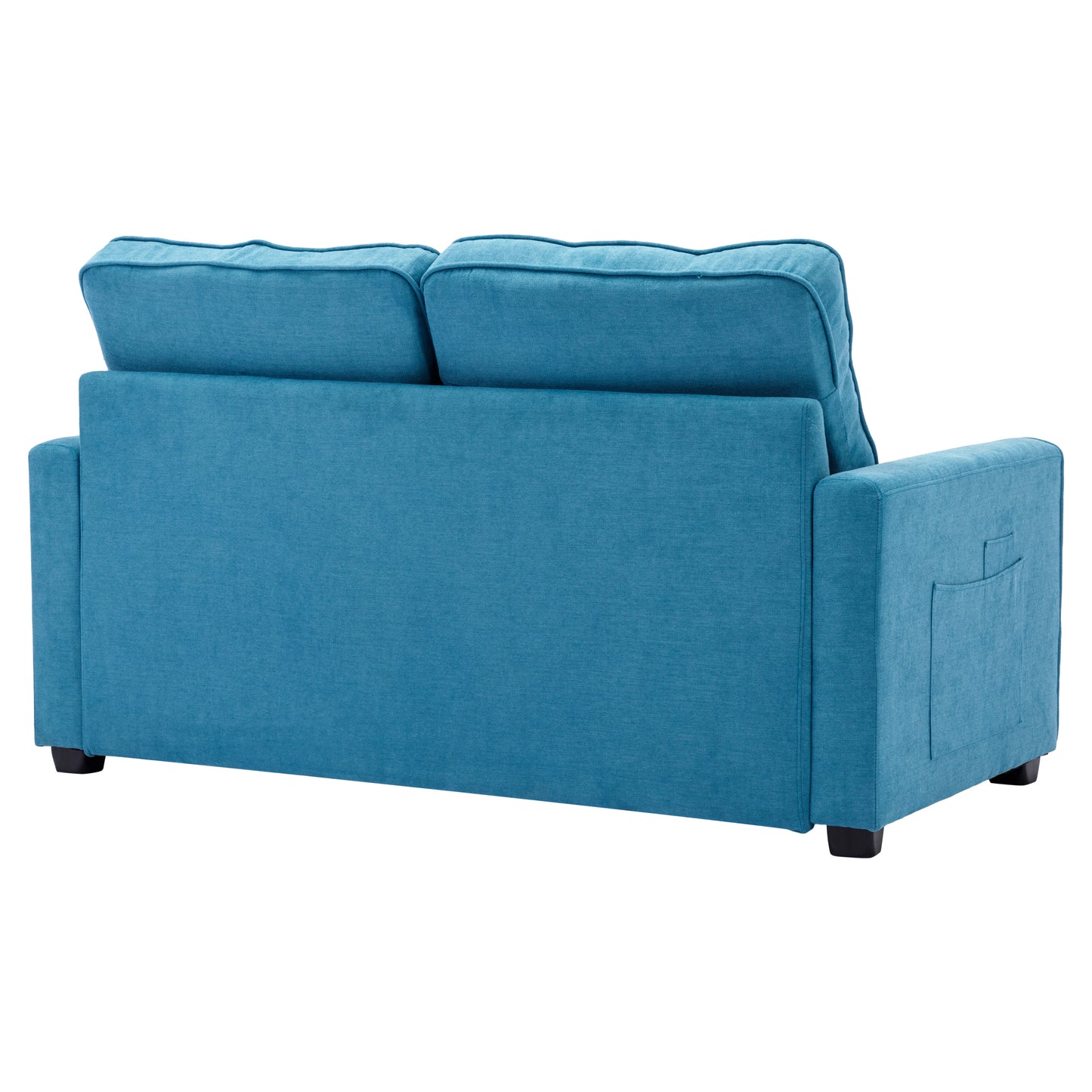 Modern Blue Loveseat Sofa with Pull-Out Bed and Storage Pockets