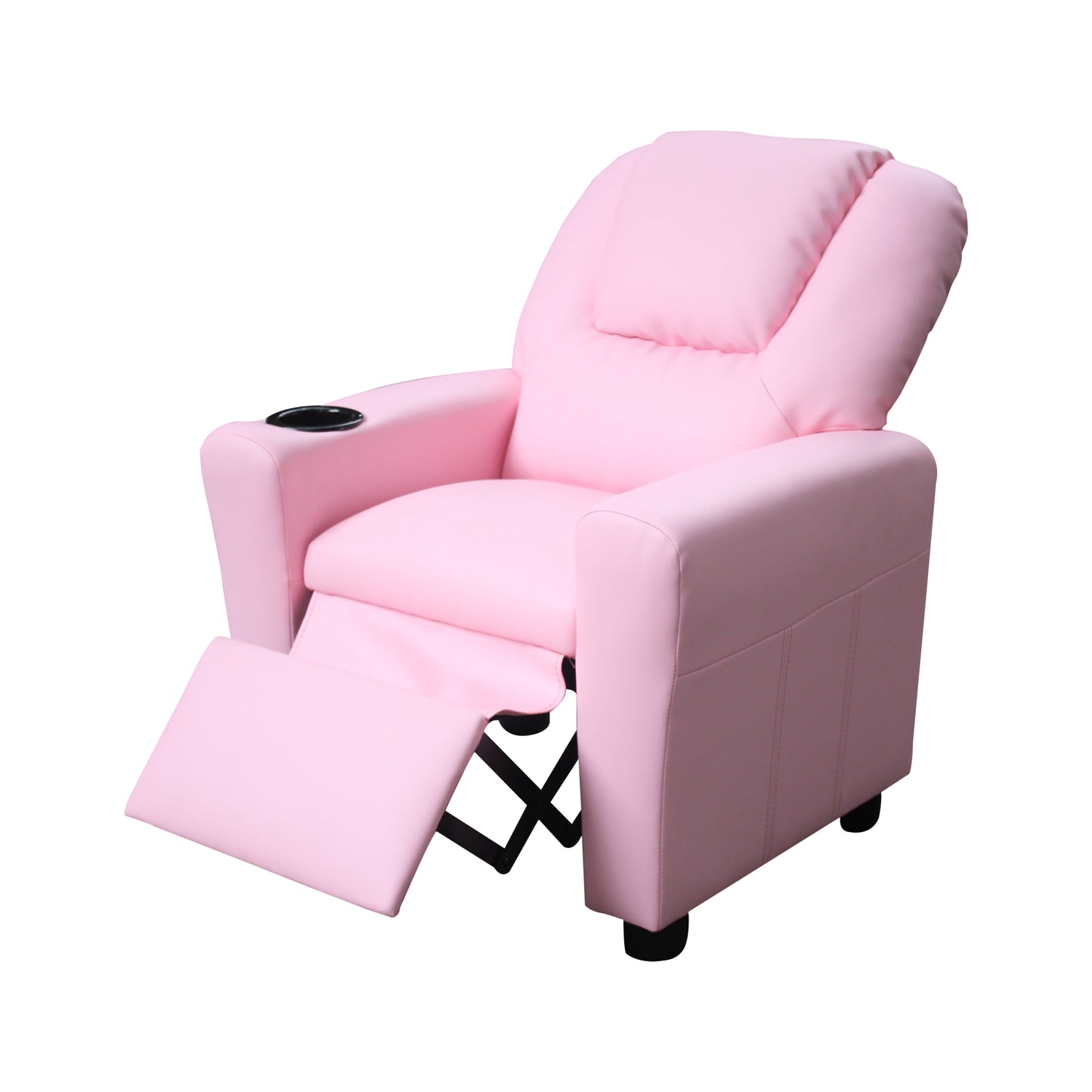 Marisa Kids Pink PU Leather Recliner Chair with Built-In Cupholder