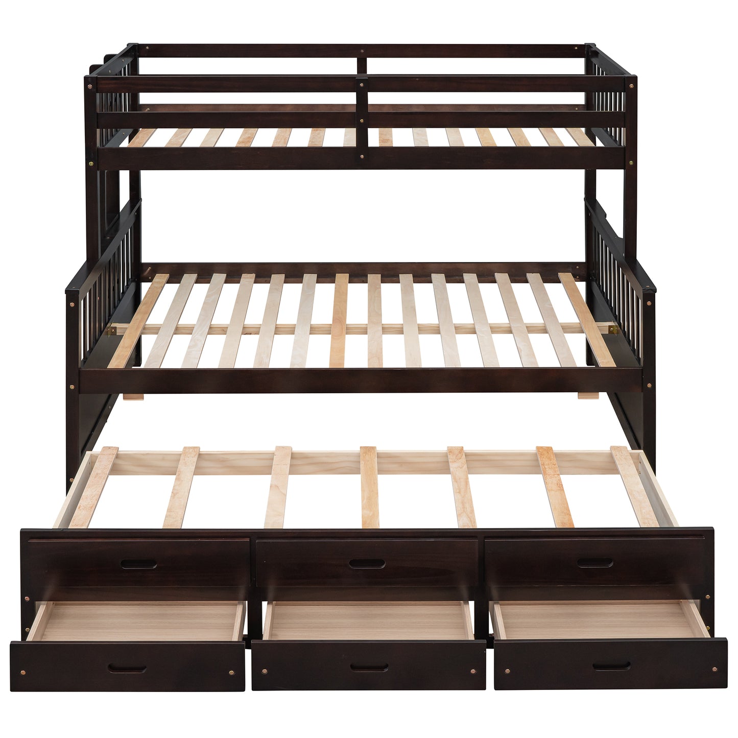 Rustic Three-Bedroom Bunk Bed with Trundle and Drawers - Espresso