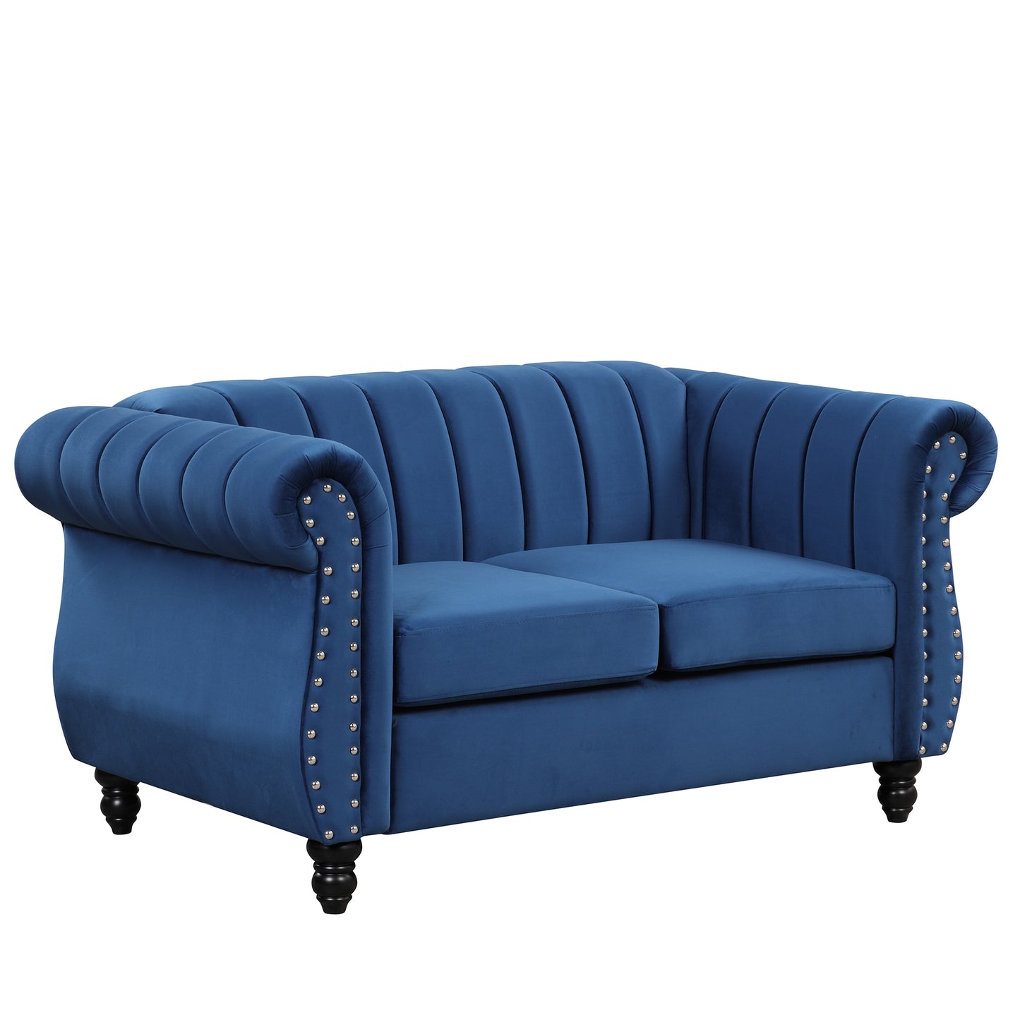 51 Modern Button Tufted Blue Upholstered Sofa with Solid Wood Legs