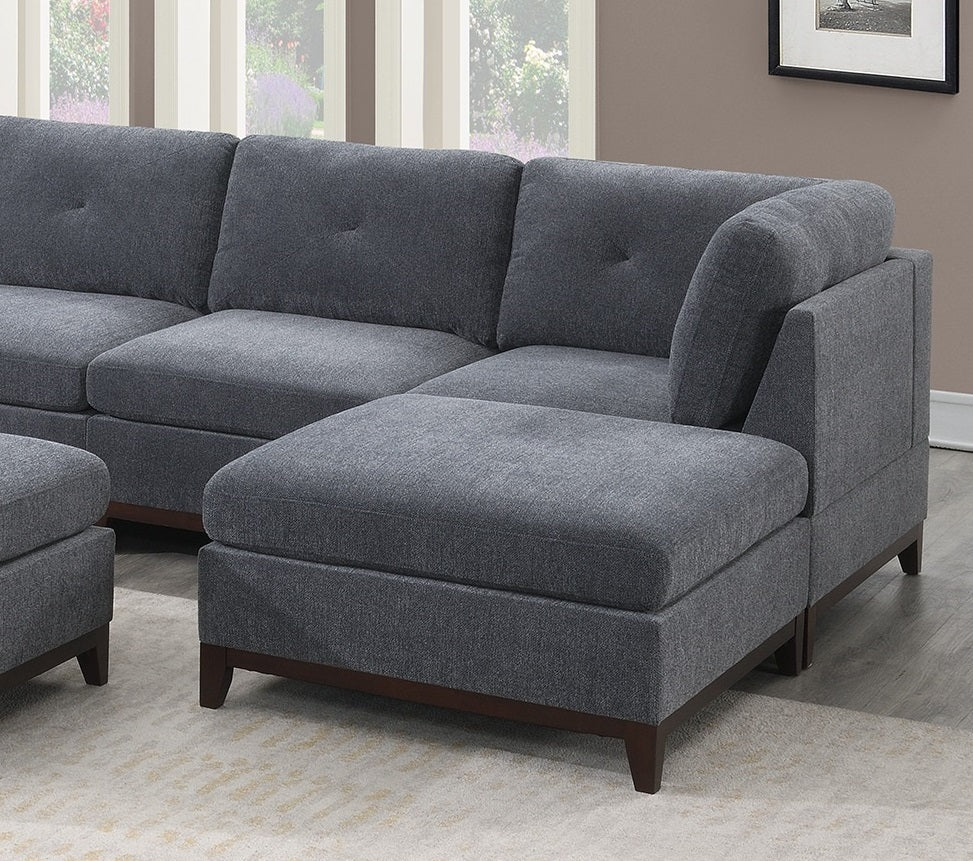 Ash Grey Chenille Fabric Modular Sectional Set with Armless Chairs, Ottomans, and Corner Wedges