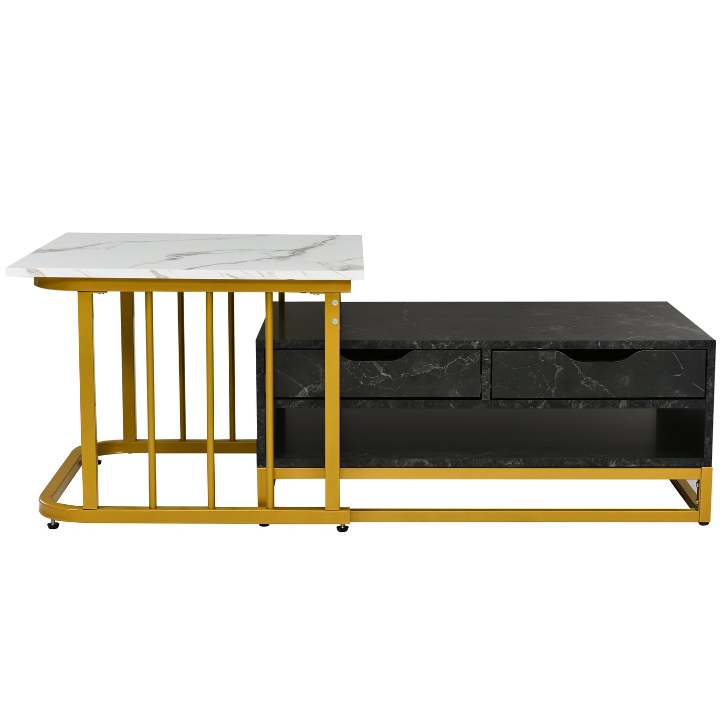 Elegant Marble Coffee Table Set with Metallic Finish and Storage Options